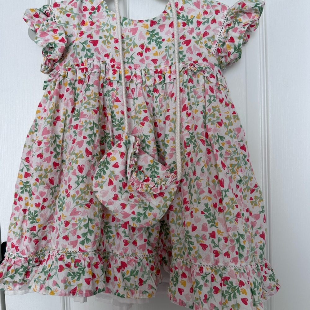 Rachel Zoe Girls Heart & Floral Print Dress in Pink, Yellow & Green